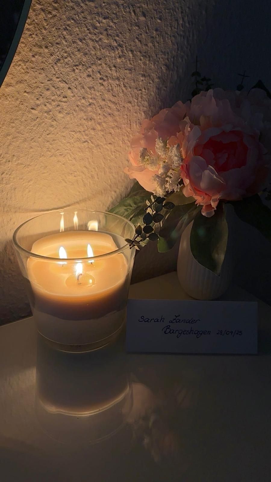 Candle lit by Sarah Lander