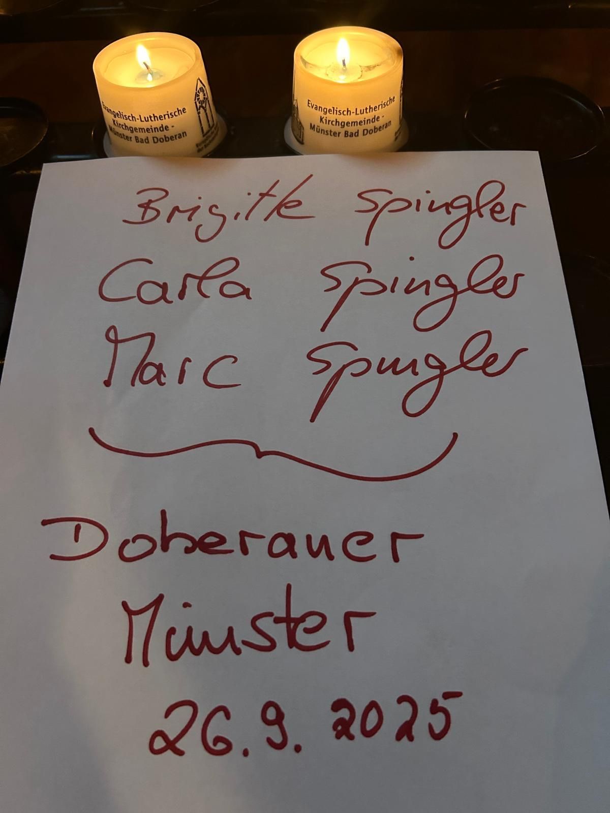 Candle lit by Brigitte Spingler, Carla Spingler, Marc Spingler